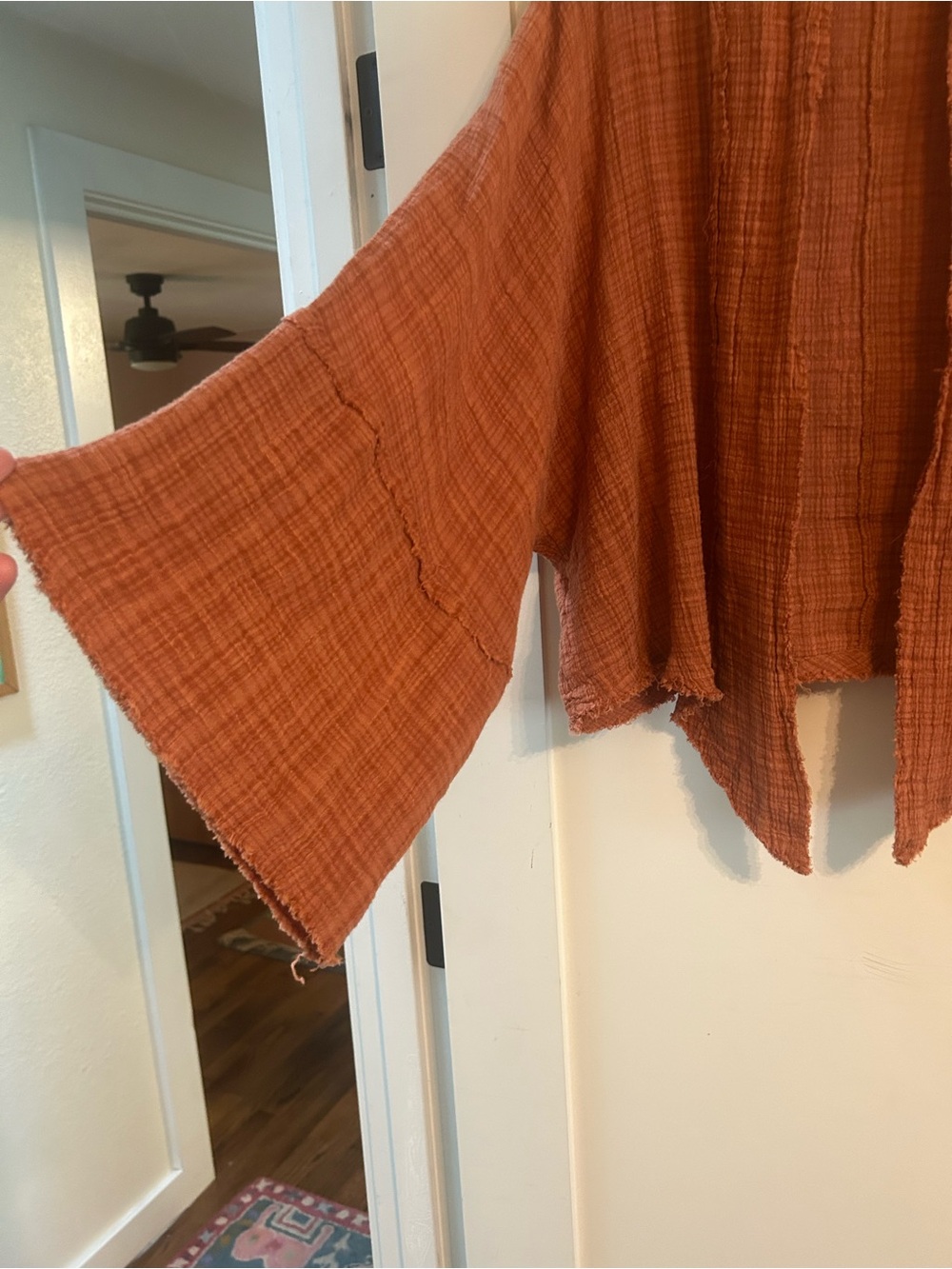 Free People Rust Open-Front Gauze Women's Shirt - Picture 4 of 5